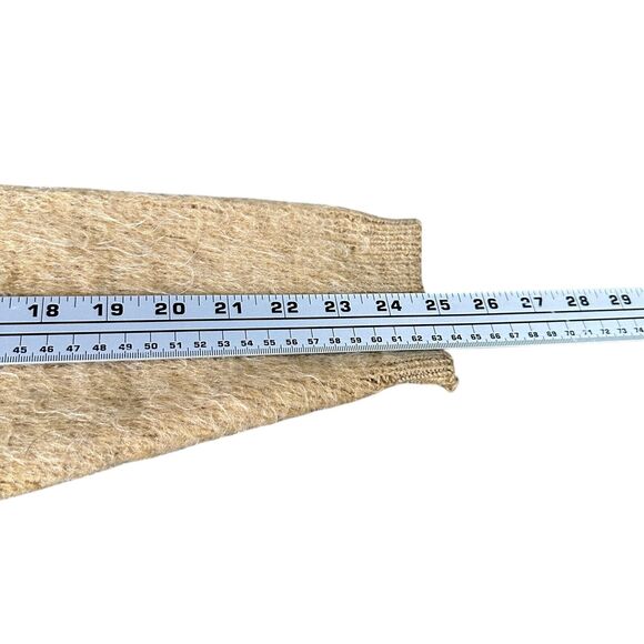 Vintage Revere Cardigan Kurt Cobain Mohair Sweater Mens Medium Tan 60s Elbow Pad - Picture 11 of 12